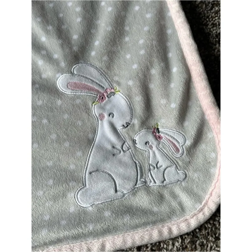 Gerber Baby Blanket with Bunny Applique - Pink Trim